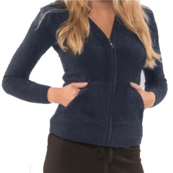 Barefoot Dreams CozyChic Zip Front Blue Hoodie - Picture 1 of 5